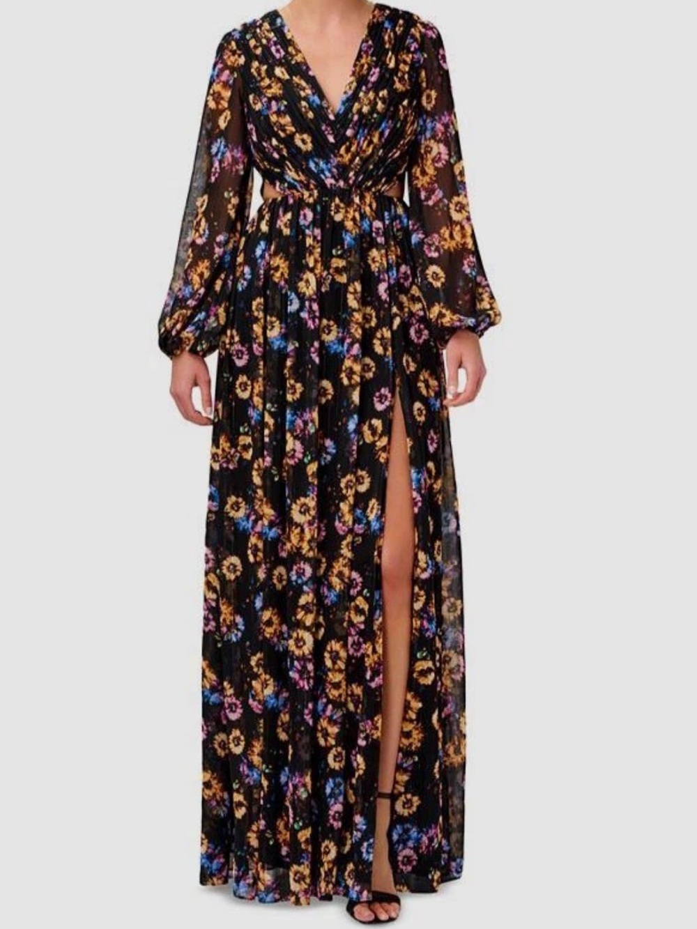Aidan by Aidan Mattox Pleated Chiffon A-Line Maxi Dress Floral US 6 NWOT